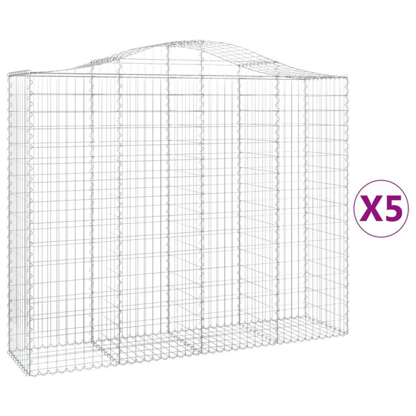 vidaXL Arched Gabion Baskets 5 pcs 200x50x160/180 cm Galvanised Iron