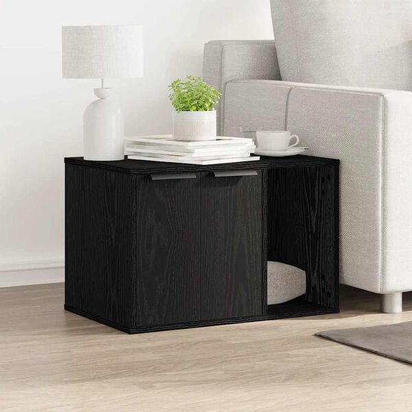 vidaXL Cat Litter Box Enclosure Black Oak 60x40x40 cm Engineered Wood