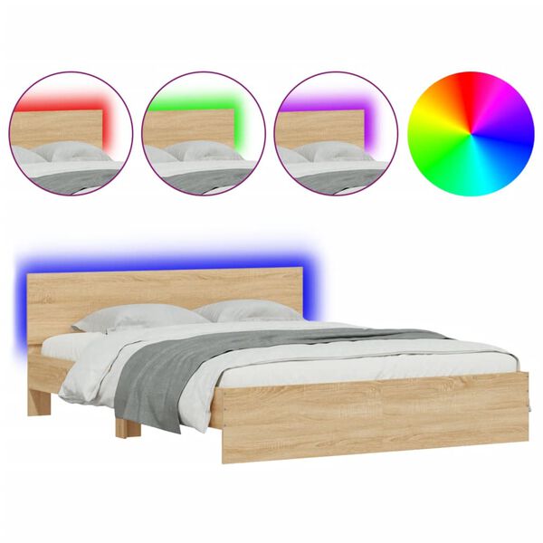 vidaXL Bed Frame with LED without Mattress Sonoma Oak 160x200 cm