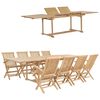 vidaXL 9 Piece Garden Dining Set 180-280x100x75 cm Solid Teak Wood