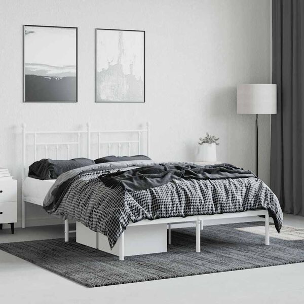 vidaXL Metal Bed Frame without Mattress with Headboard White 140x200cm