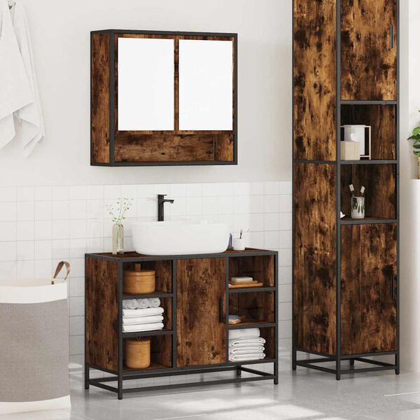 vidaXL 2 Piece Bathroom Furniture Set Smoked Oak Engineered Wood