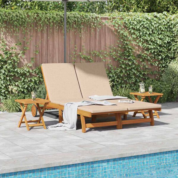 vidaXL Sun Lounger Reclining with Cushion Beige Solid Acacia Wood