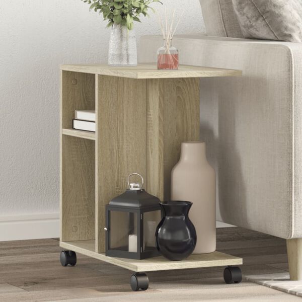 vidaXL Side Table with Wheels Sonoma Oak 50x30x55 cm Engineered Wood