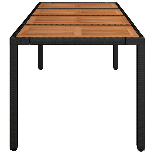 vidaXL Garden Table with Wooden Top Black 190x90x75 cm Poly Rattan
