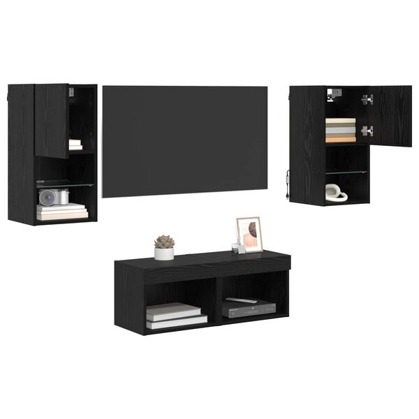 vidaXL TV Wall Cabinets Wall-mounted 4 pcs Black Oak Engineered Wood