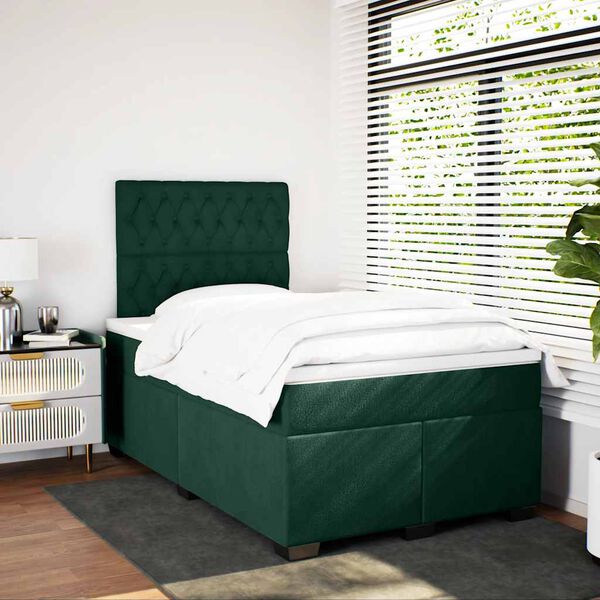 vidaXL Box Spring Bed with Mattress Dark Green 120x200 cm Velvet