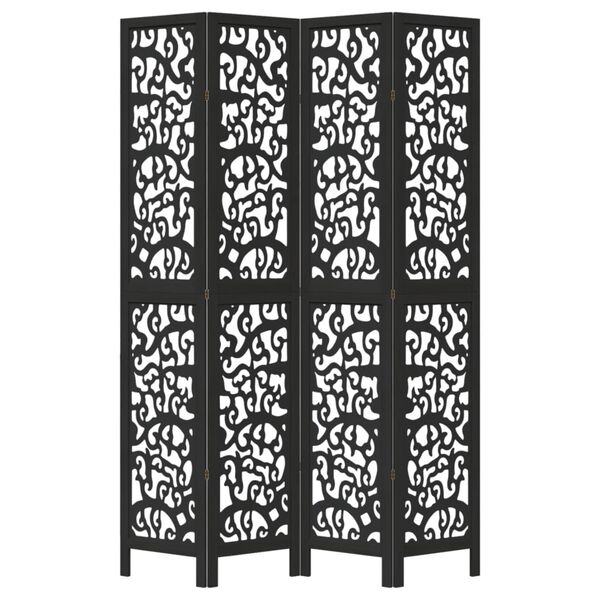 vidaXL Room Divider 4 Panels Black Solid Wood Paulownia