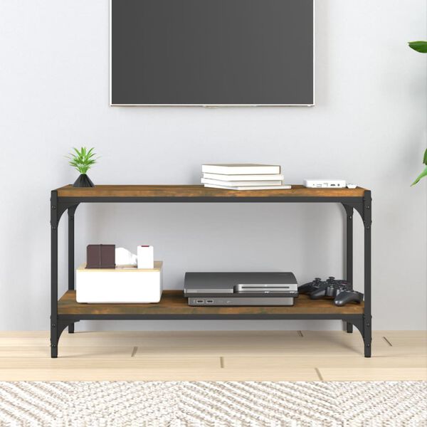 vidaXL TV Cabinet Smoked Oak 80x33x41 cm Engineered Wood and Steel