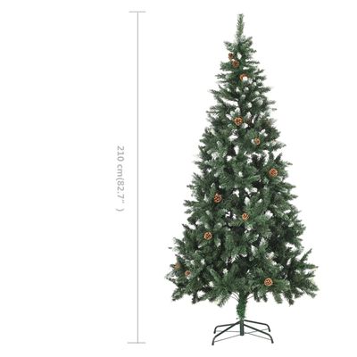 vidaXL Artificial Christmas Tree with Pine Cones and White Glitter 210 cm