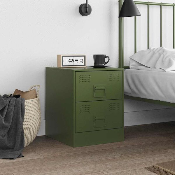vidaXL Bedside Cabinet Green 34.5x39x44 cm Steel