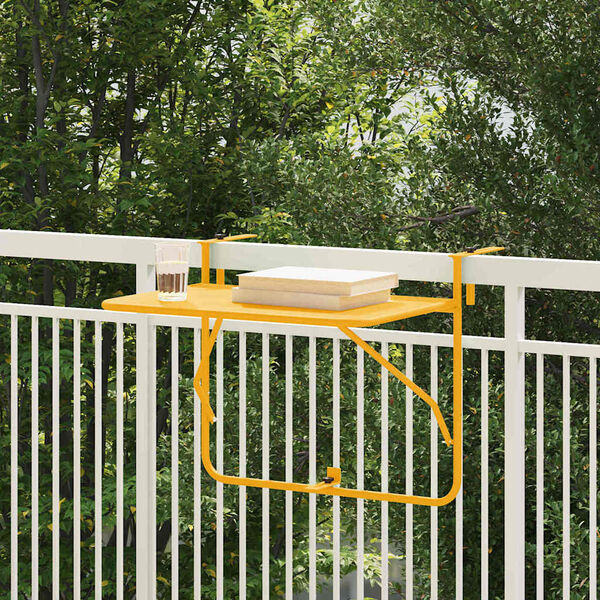 vidaXL Hanging Balcony Table Yellow 60 x 39 x 65 cm Steel