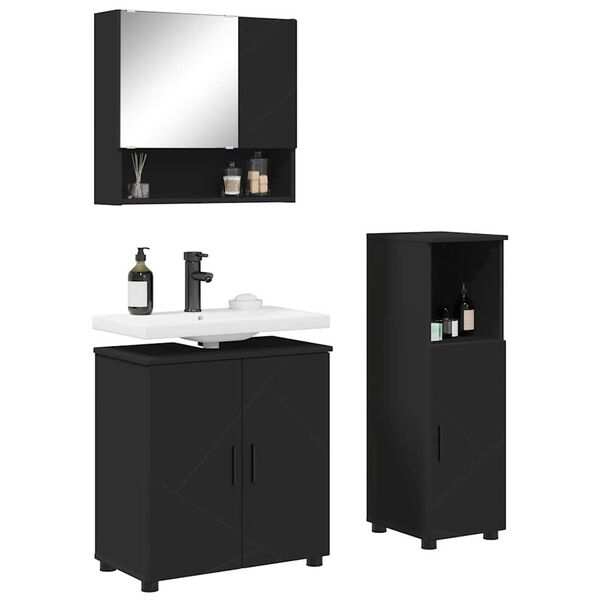 vidaXL Bathroom Furniture Set 3 pcs Black Engineered wood & Metal