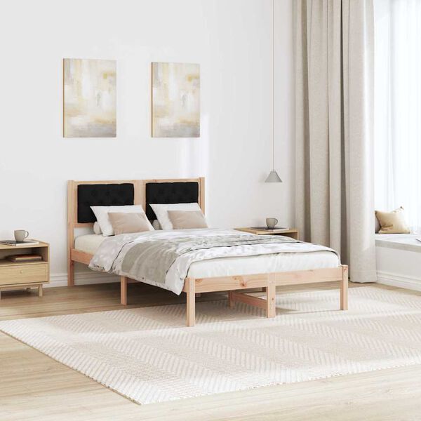 vidaXL Bed Frame with Headboard Black 135 x 190 cm Solid Pine Wood