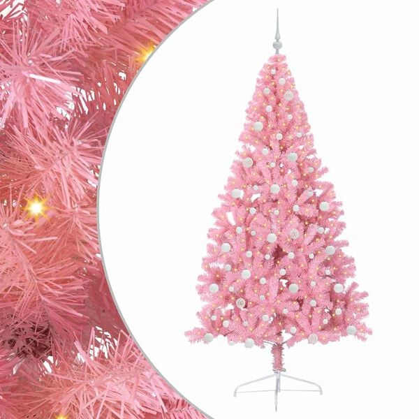 vidaXL Artificial Pre-lit Christmas Tree with 300 LEDs Pink 240 cm PVC