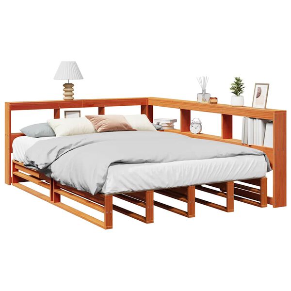 vidaXL Bookcase Bed without Mattress Wax Brown 140x200cm Solid Wood Pine