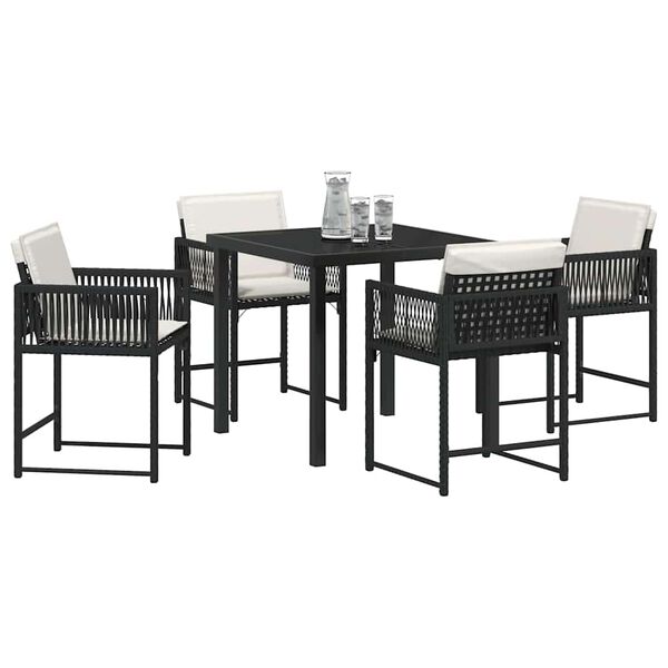 vidaXL Garden Dining Set 5 pcs Black Poly Rattan