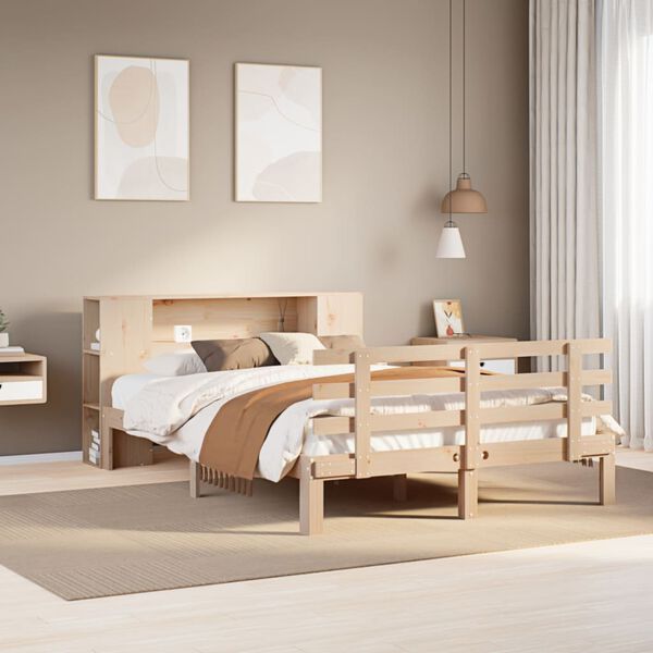 vidaXL Bookcase Bed without Mattress 135x190 cm Double Solid Wood Pine