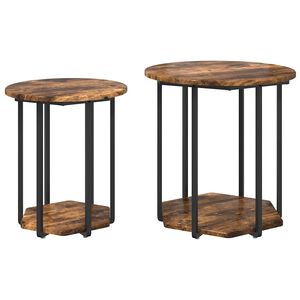 vidaXL Side Table Set with Shelf 2 pcs Brown