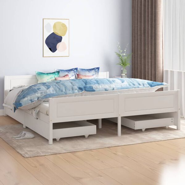 vidaXL Bed Frame without Mattress White Solid Wood Pine 180x200 cm Super King