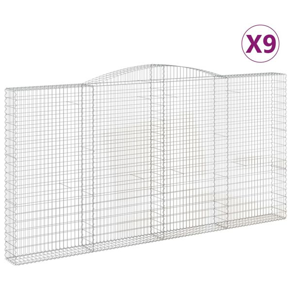 vidaXL Arched Gabion Baskets 9 pcs 400x30x200/220 cm Galvanised Iron