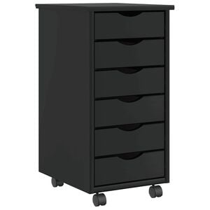 vidaXL Rolling Cabinet with Drawers "MOSS" Black Solid Wood Pine