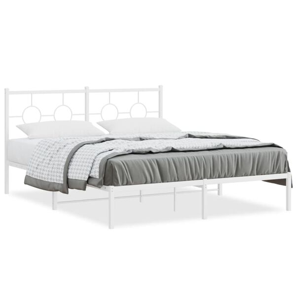 vidaXL Metal Bed Frame without Mattress with Headboard White 150x200cm