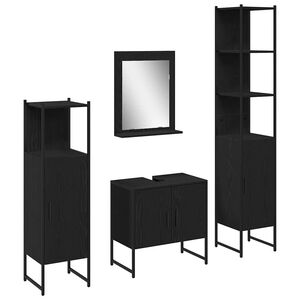 vidaXL Bathroom Furniture Set with Shelf 4 pcs Black Engineered wood