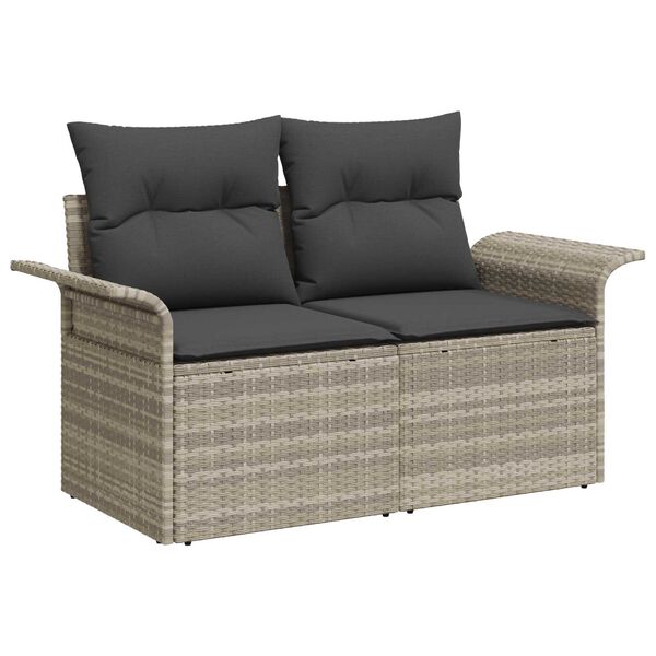 vidaXL Garden Sofa with Cushion Light Grey 141 x 62 x 69cm Poly Rattan