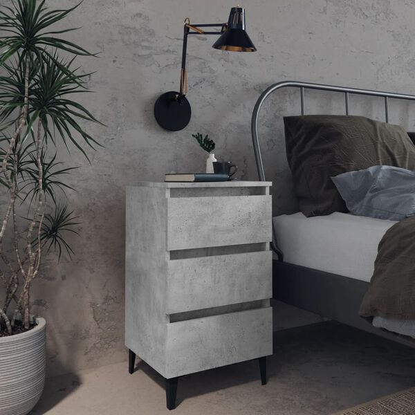vidaXL Bed Cabinet with Metal Legs Concrete Grey 40x35x69 cm