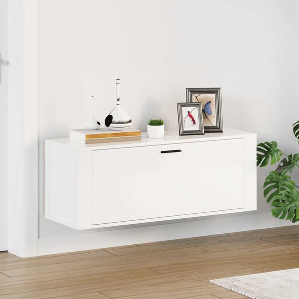vidaXL Wall Shoe Cabinet High Gloss White 100x35x38 cm Engineered Wood