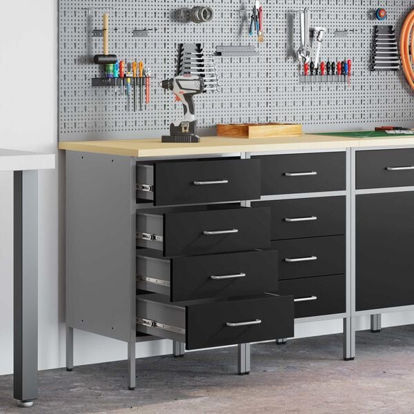 vidaXL Work Cabinet with Drawer 2 pcs Black and Grey 100 x 55 x 85 cm