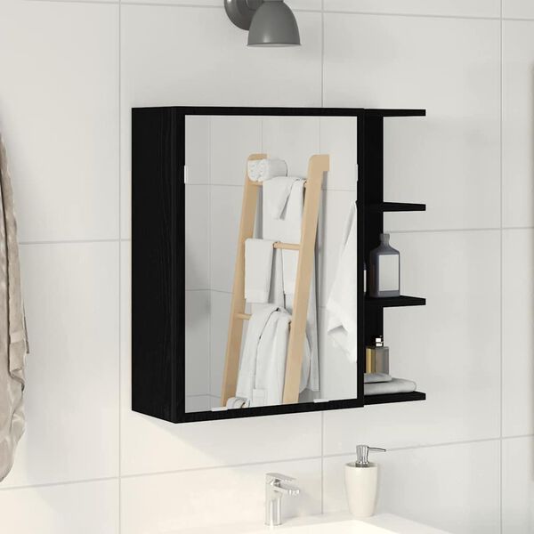 vidaXL Bathroom Mirror Cabinet with Door Black Oak 62.5 x 20.5 x 64 cm