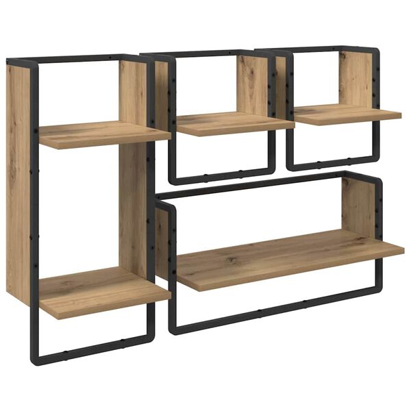 vidaXL Wall Shelf Set with Shelf 4 pcs Artisan Oak 65 x 25 x 30 cm