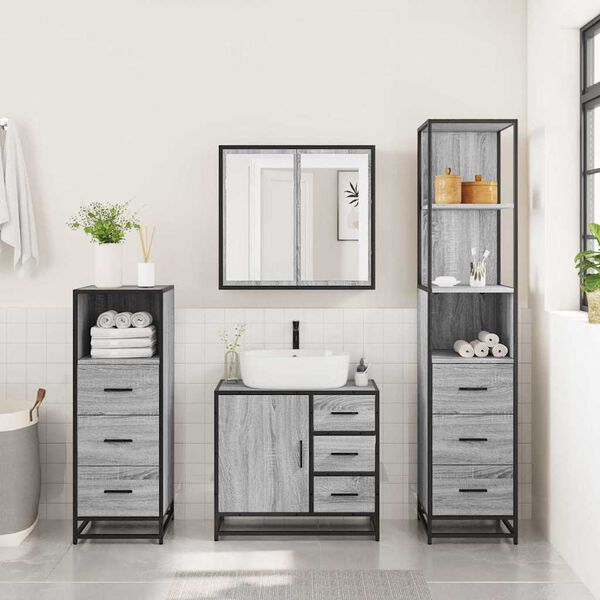 vidaXL 4&nbsp;Piece Bathroom Furniture Set&nbsp;Grey Sonoma Engineered Wood