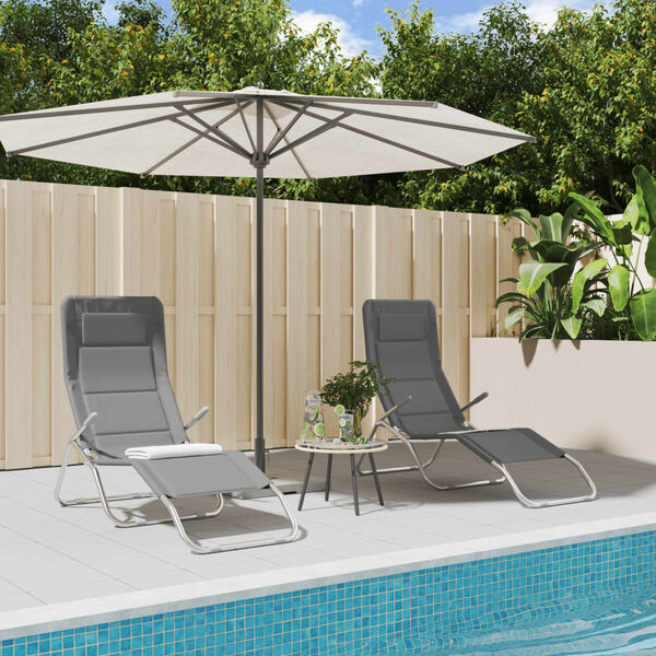 vidaXL Folding Sun Loungers 2 pcs Grey Textilene&Powder-coated Steel