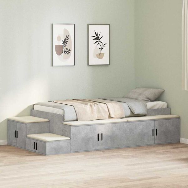 vidaXL Storage Bed Frame Concrete Grey 80 cm Engineered Wood