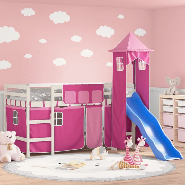 vidaXL Kids' Loft Bed with Tower without Mattress Pink 80x200 cm