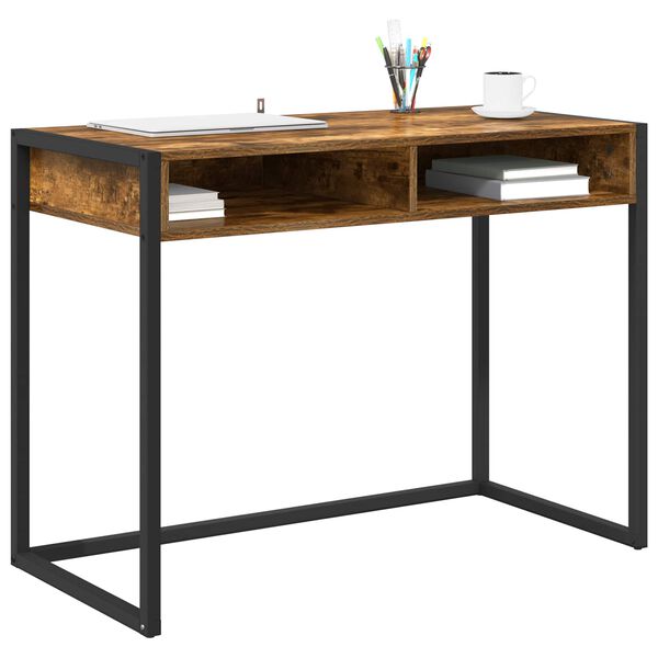 vidaXL Desk with Storage Smoke Oak 100 x 50 x 75 cm Engineered Wood