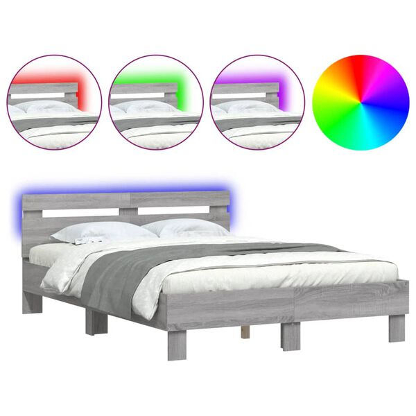 vidaXL Bed Frame with LED without Mattress Grey Sonoma 120x190 cm Small Double
