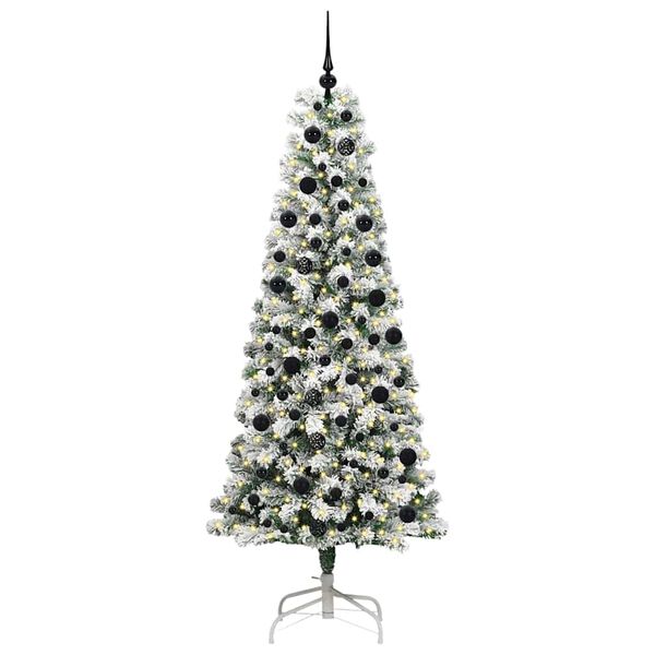 vidaXL Artificial Hinged Christmas Tree Green and White 210 cm