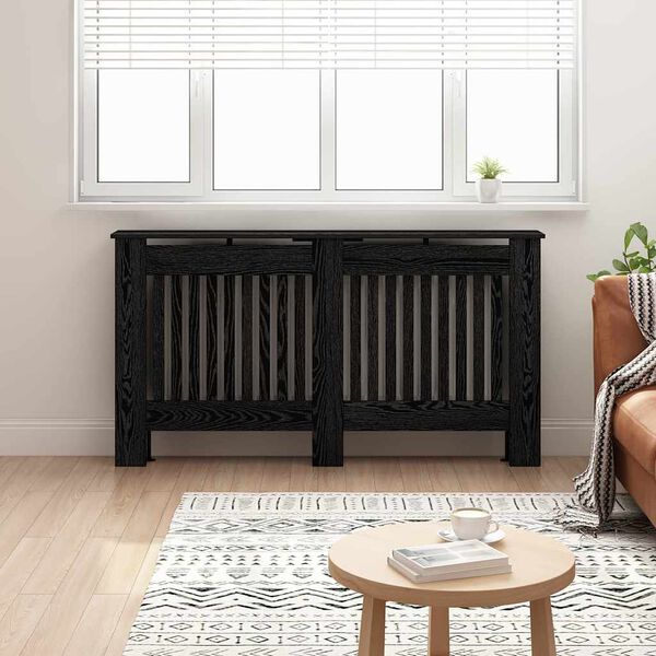 vidaXL Radiator Cover Black Oak 152 x 19 x 81.5 cm Engineered Wood