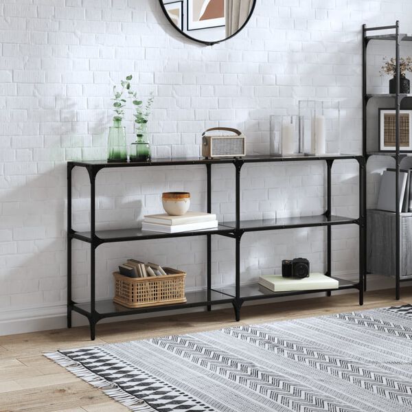 vidaXL Console Table with Black Glass Top 158.5x30x81 cm Steel