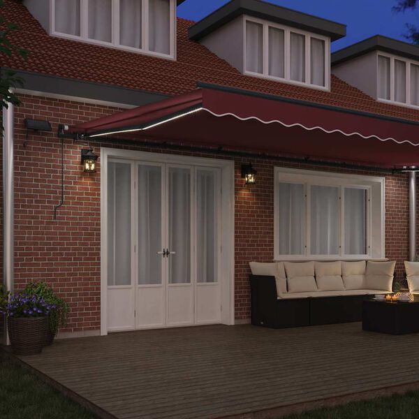 vidaXL Manual Retractable Awning with LEDs Burgundy 600x300 cm