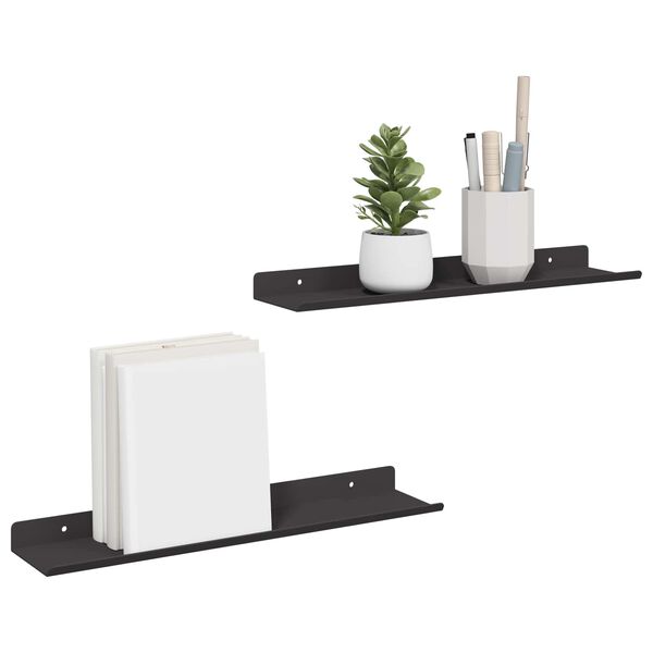 vidaXL Floating Shelf Wall-mounted 2 pcs Black 40 x 8.5 x 2.5 cm Steel