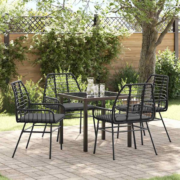 vidaXL Garden Dining Set 5 pcs Black Poly Rattan