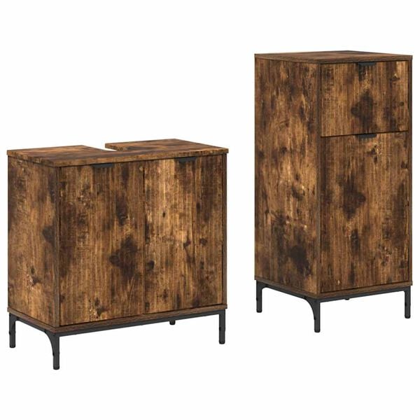 vidaXL Bathroom Furniture Set with Drawer with Shelf 2 pcs Smoked Oak