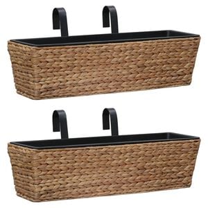 vidaXL Planter | Set of 2 | Brown, Black | Water hyacinth, Steel, Plastic