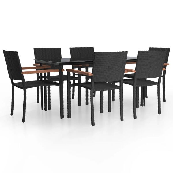 vidaXL 7 Piece Garden Dining Set Black Poly Rattan