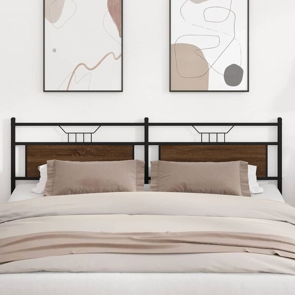vidaXL Headboard Brown Oak 193 cm Engineered Wood and Steel